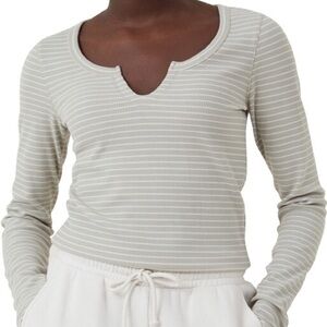 Cotton On Willa Waffle Green and White Striped Long Sleeve Size XS